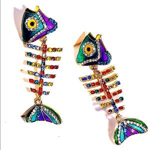 Rhinestone Fish Drop Earrings